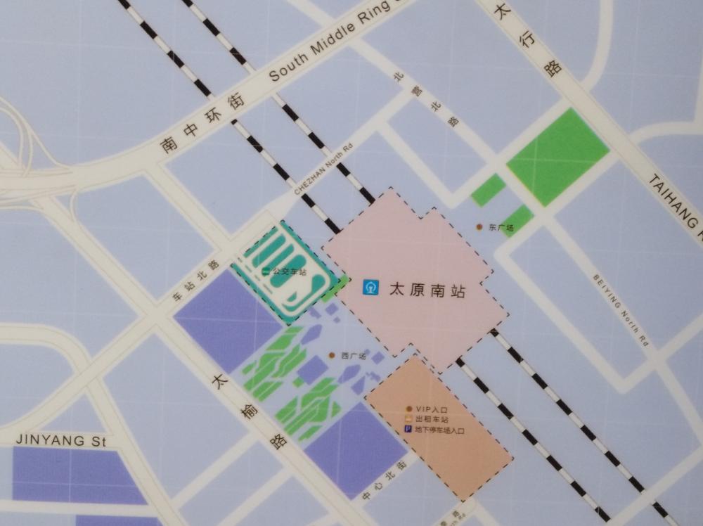 太原南站制作的周边街区图中标注的道路名称有误