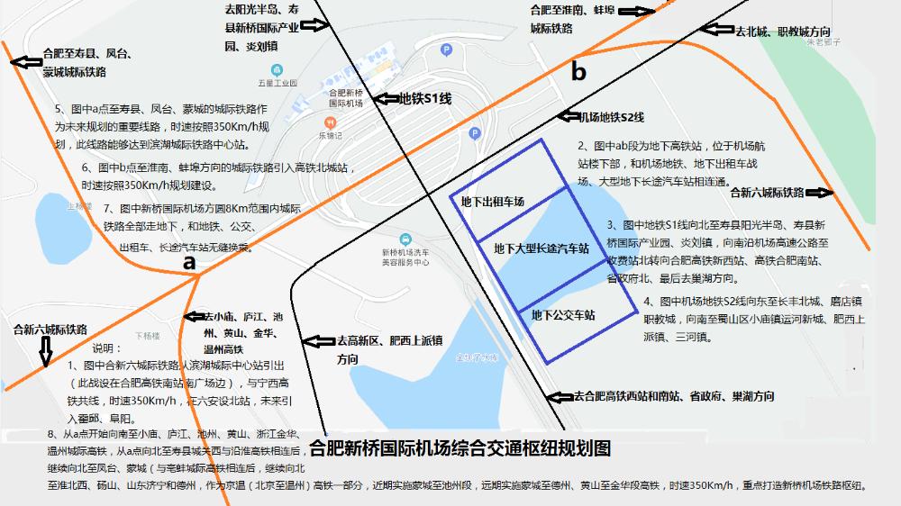 机场地铁s3线:起点新桥机场→长丰北城(与地铁10#,8#线换乘)→职教城